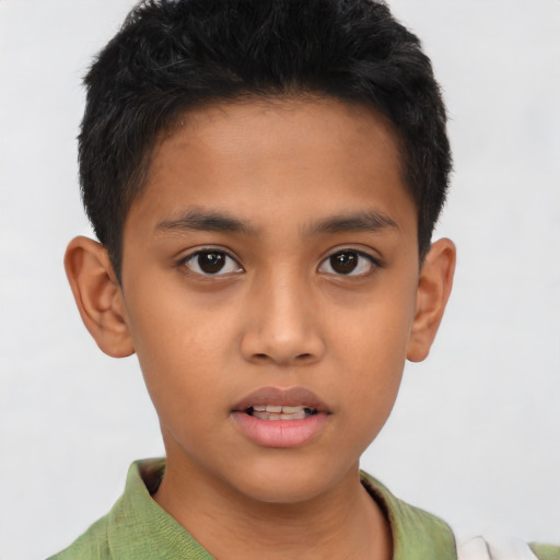 Neutral asian child male with short  brown hair and brown eyes