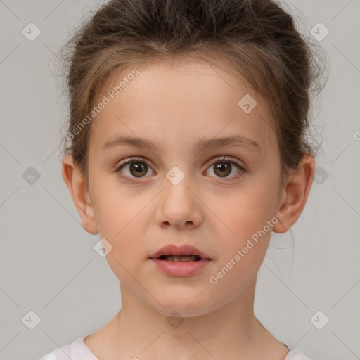 Neutral white child female with short  brown hair and brown eyes