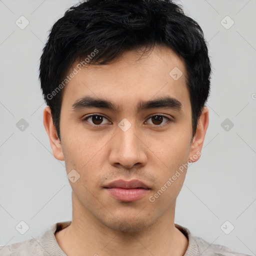 Neutral asian young-adult male with short  black hair and brown eyes