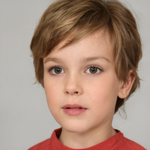 Neutral white child female with medium  brown hair and grey eyes