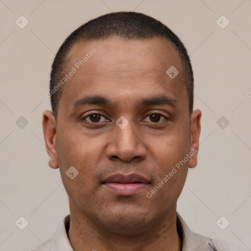 Neutral latino young-adult male with short  brown hair and brown eyes
