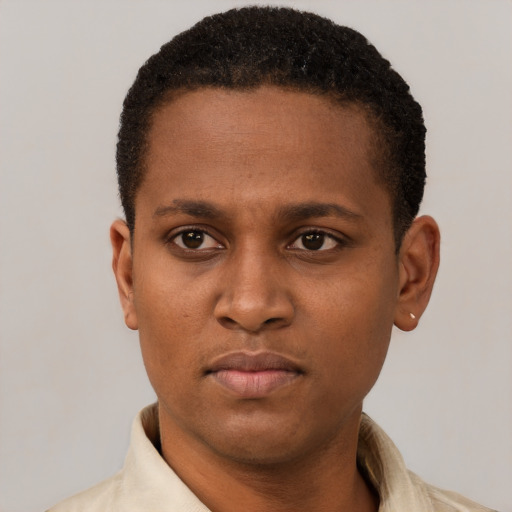 Neutral latino young-adult male with short  brown hair and brown eyes