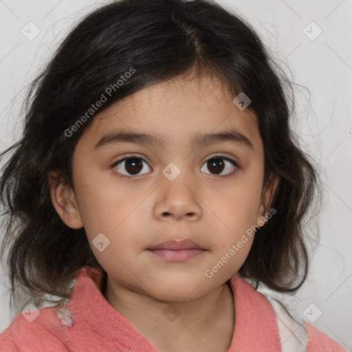 Neutral white child female with medium  brown hair and brown eyes