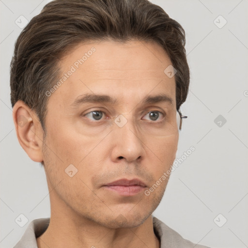 Neutral white adult male with short  brown hair and brown eyes