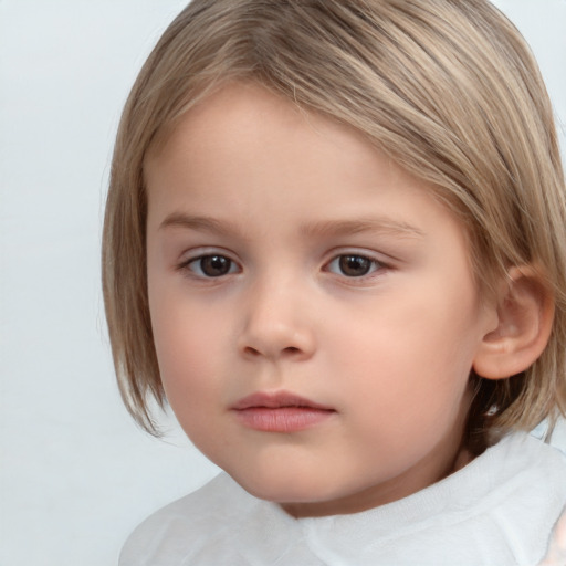 Neutral white child female with medium  brown hair and brown eyes