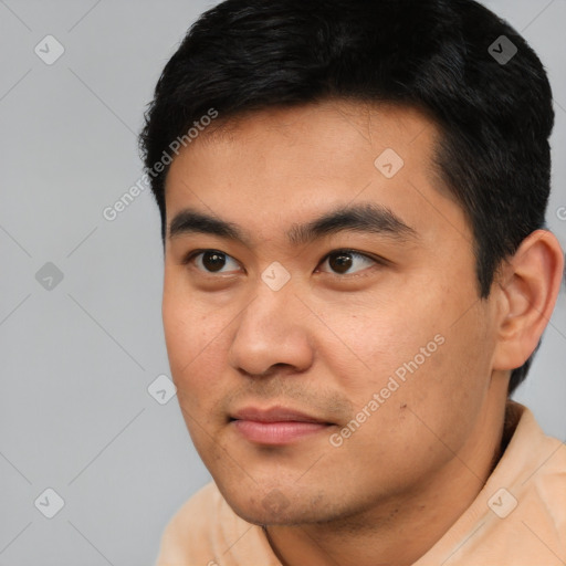 Neutral asian young-adult male with short  black hair and brown eyes