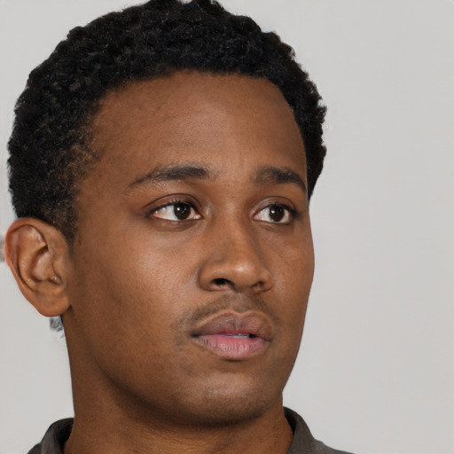 Neutral black young-adult male with short  brown hair and brown eyes