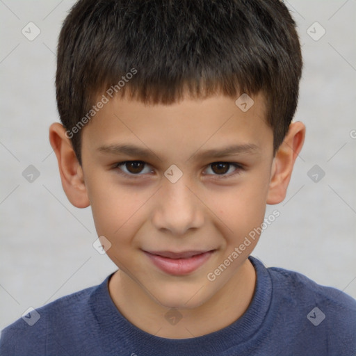 Joyful white child male with short  brown hair and brown eyes