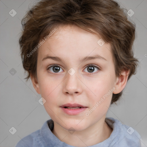 Neutral white child female with medium  brown hair and blue eyes