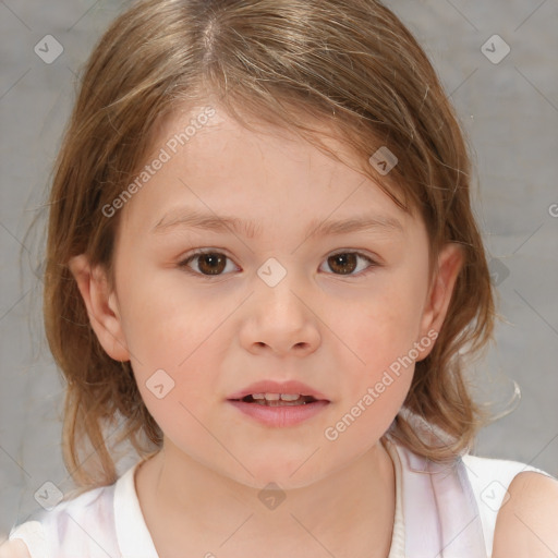 Neutral white child female with medium  brown hair and brown eyes