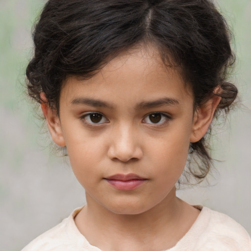 Neutral white child female with medium  brown hair and brown eyes