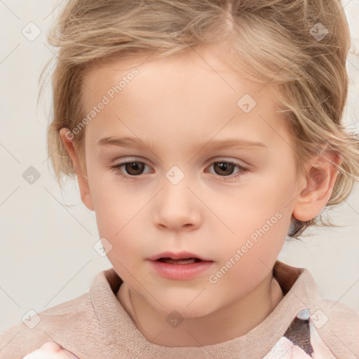 Neutral white child female with medium  brown hair and brown eyes