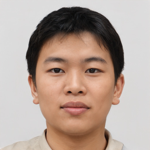 Neutral asian young-adult male with short  brown hair and brown eyes