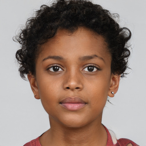 Neutral black child female with short  brown hair and brown eyes
