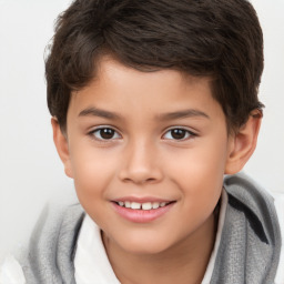 Joyful white child male with short  brown hair and brown eyes