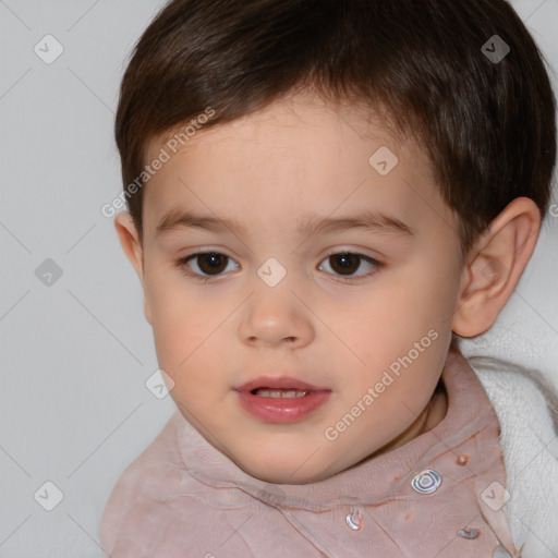 Neutral white child female with short  brown hair and brown eyes