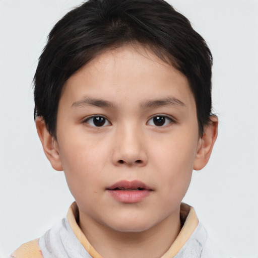 Neutral asian young-adult female with short  brown hair and brown eyes