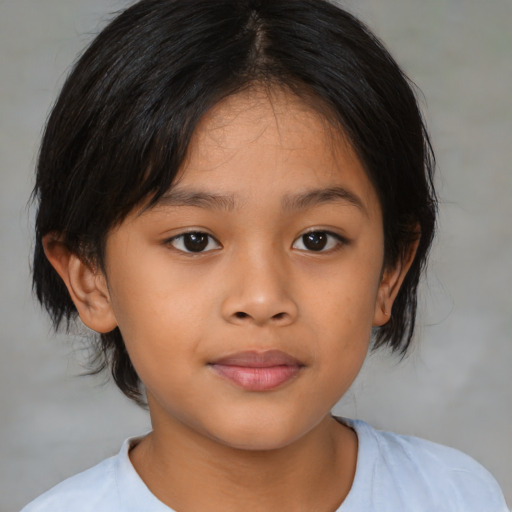 Neutral asian child female with medium  brown hair and brown eyes
