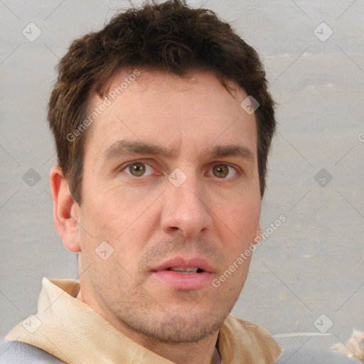 Neutral white adult male with short  brown hair and brown eyes