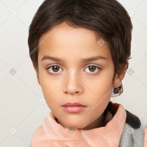 Neutral white child female with short  brown hair and brown eyes