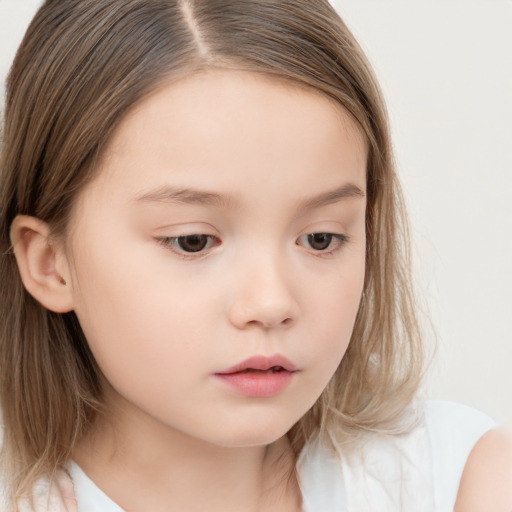 Neutral white child female with long  brown hair and brown eyes