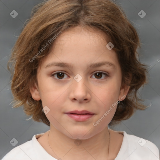 Neutral white child female with medium  brown hair and brown eyes