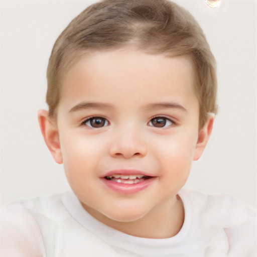 Joyful white child male with short  brown hair and brown eyes