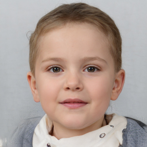 Neutral white child female with short  brown hair and blue eyes