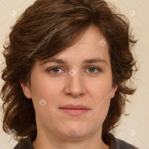 Neutral white young-adult female with medium  brown hair and green eyes