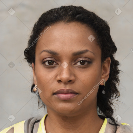 Neutral black young-adult female with short  brown hair and brown eyes