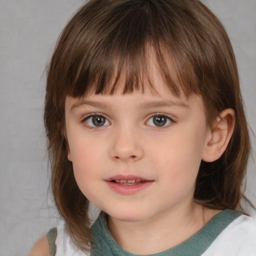 Neutral white child female with medium  brown hair and brown eyes