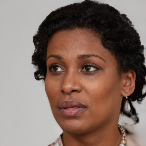 Neutral black young-adult female with short  brown hair and brown eyes