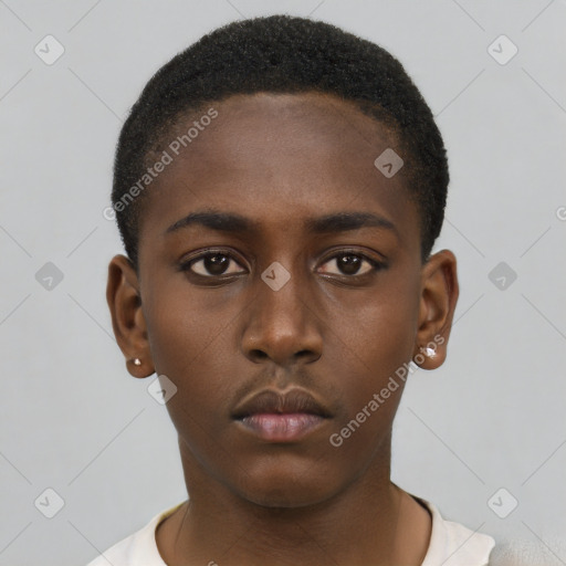 Neutral black young-adult male with short  brown hair and brown eyes