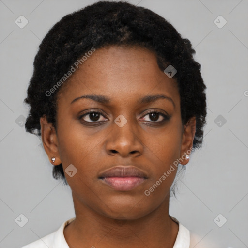 Neutral black young-adult female with short  brown hair and brown eyes