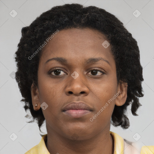 Neutral black young-adult female with short  brown hair and brown eyes