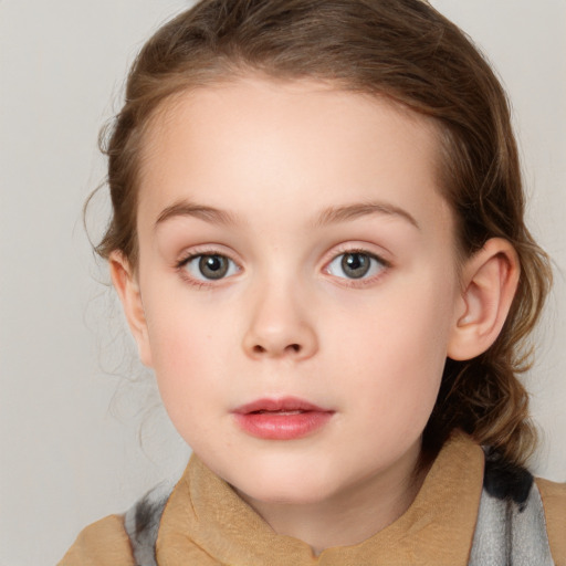 Neutral white child female with medium  brown hair and brown eyes