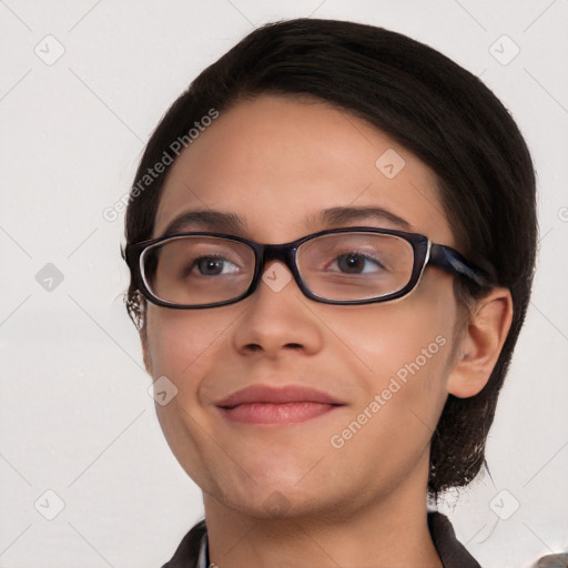 Joyful white young-adult male with medium  brown hair and brown eyes