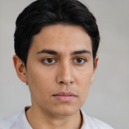 Neutral asian young-adult male with short  brown hair and brown eyes