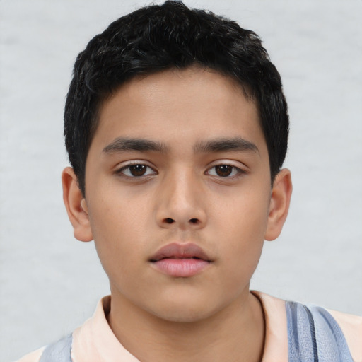 Neutral asian child male with short  black hair and brown eyes