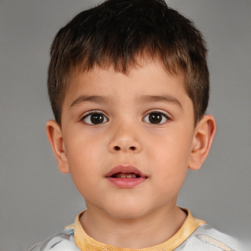 Neutral white child male with short  brown hair and brown eyes