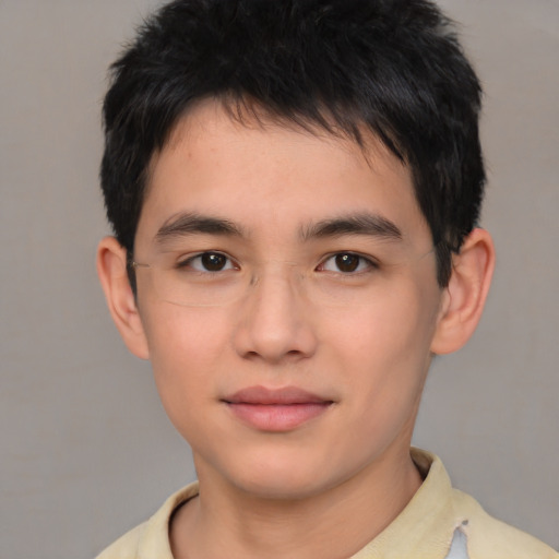 Neutral asian young-adult male with short  brown hair and brown eyes