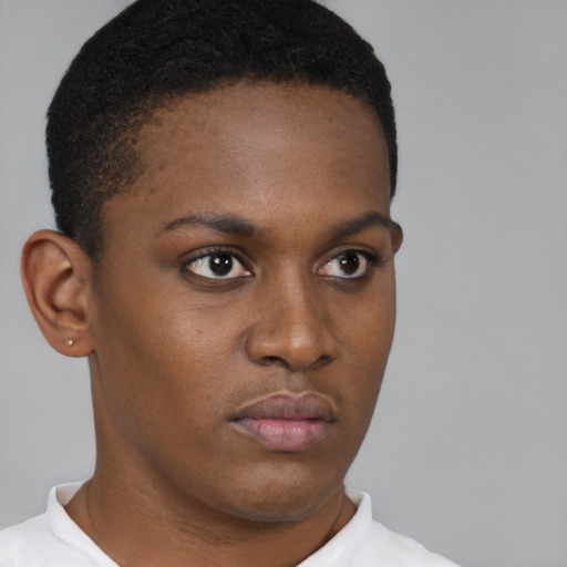 Neutral black young-adult female with short  brown hair and brown eyes