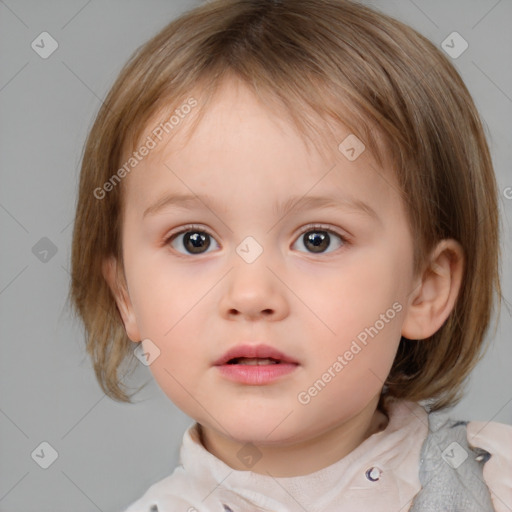 Neutral white child female with medium  brown hair and brown eyes