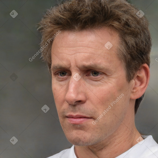 Neutral white adult male with short  brown hair and brown eyes