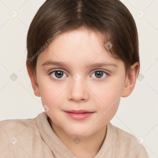 Neutral white child female with short  brown hair and brown eyes