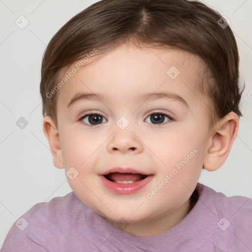 Joyful white child male with short  brown hair and brown eyes