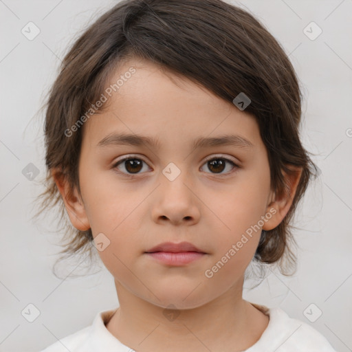 Neutral white child female with medium  brown hair and brown eyes