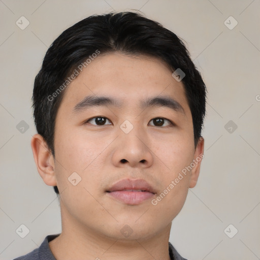 Neutral asian young-adult male with short  black hair and brown eyes