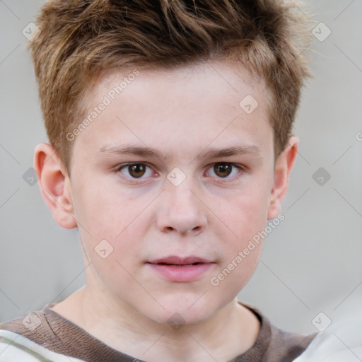 Neutral white child male with short  brown hair and grey eyes