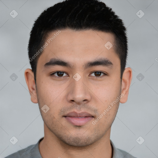 Neutral asian young-adult male with short  black hair and brown eyes